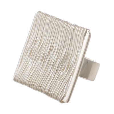 Sterling silver cocktail ring, 'Angelic Cascade' - Modern Fine Silver Cocktail Ring from Peru