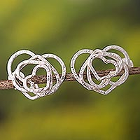 Sterling silver heart earrings, 'Bubbling Love'