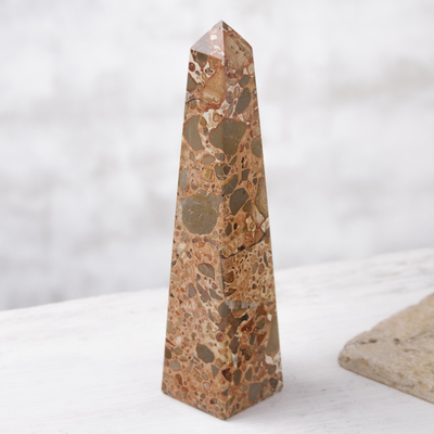 Obelisco de jaspe leopardo - Escultura de obelisco de piedras preciosas de jaspe de leopardo tallada a mano