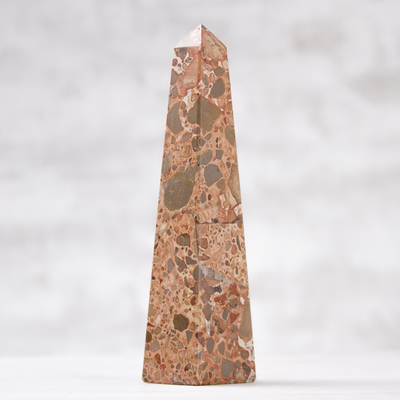 Leopard jasper obelisk, 'Fortress' - Hand Carved Leopard Jasper Gemstone Obelisk Sculpture