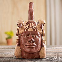 Ceramic sculpture, 'Eagle Warrior' - Archaeological Moche Museum Style Ceramic Sculpture