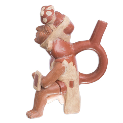 Ceramic sculpture, 'Moche Warrior' - Hand Made Archaeological Ceramic Sculpture