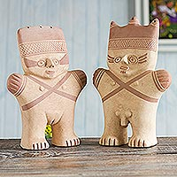 Ceramic sculptures, 'Cuchimilco Protection' (pair)
