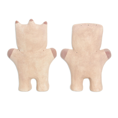Ceramic sculptures, 'Cuchimilco Protection' (pair) - Archaeological Museum Style Ceramic Sculptures (Pair)