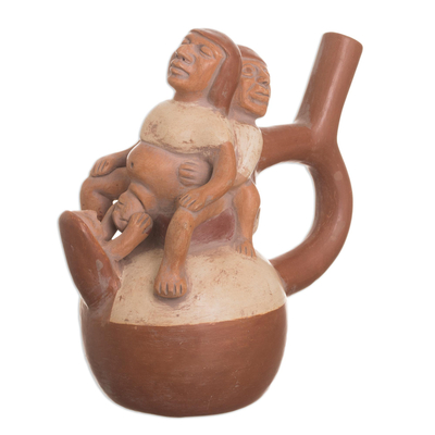 Ceramic sculpture, 'Childbirth' - Moche Museum Replica Ceramic Sculpture Handmade in Peru