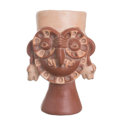 Ceramic sculpture, 'Owl Cat' - Handcrafted Archaeological Ceramic Sculpture