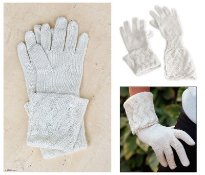 100% alpaca gloves, 'Snow Queen' - Peru Art Alpaca Wool Gloves