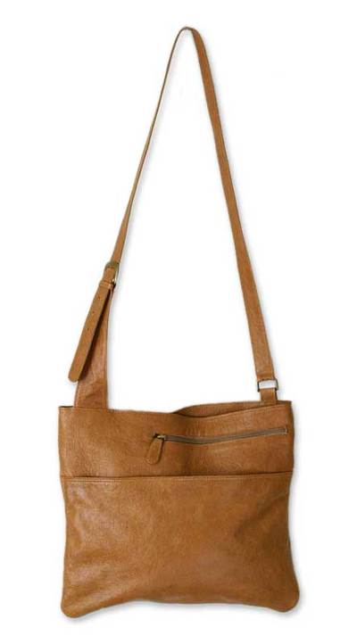 Leather handbag, 'Sands of Ica' - Brown Leather Sling Handbag