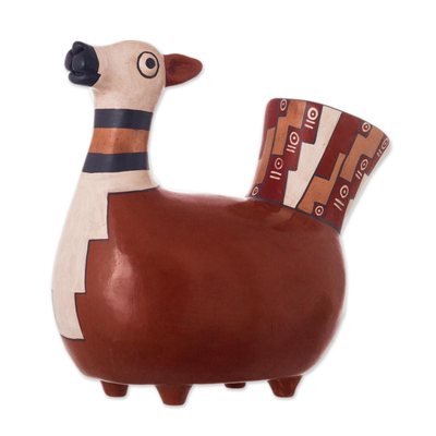 Ceramic sculpture, 'Little Llama' - Handcrafted Ceramic Inca Replica Sculpture