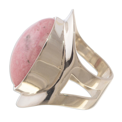 Rhodonite cocktail ring, 'Cradle of Love' - Sterling Silver Single Stone Rhodonite Ring