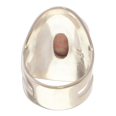 Rhodonite cocktail ring, 'Cradle of Love' - Sterling Silver Single Stone Rhodonite Ring