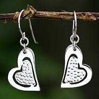 Sterling silver heart earrings, 'True Love's Song' - Handmade Heart Shaped Sterling Silver Dangle Earrings