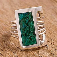 Anillo de cóctel con crisocola - Anillo de cóctel verde de plata de primera ley