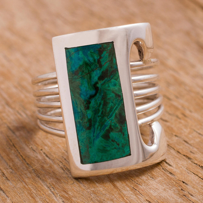 Chrysocolla cocktail ring, 'Imagination' - Fine Silver Sterling Silver Green Cocktail Ring