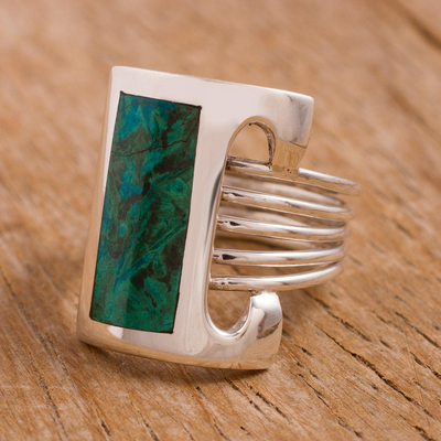 Chrysocolla cocktail ring, 'Imagination' - Sterling Silver Sterling Silver Green Cocktail Ring