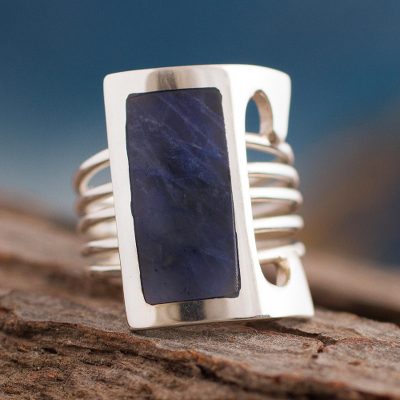 Sodalite cocktail ring, 'Imagination' - Modern Fine Silver and Sodalite Ring