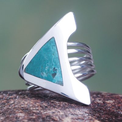 Chrysocolla cocktail ring, 'Peace' - Chrysocolla and Fine Silver Cocktail Ring