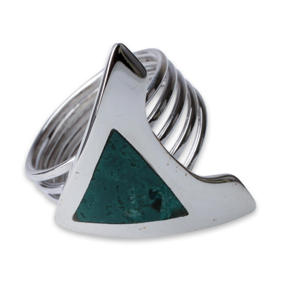 Chrysocolla cocktail ring, 'Peace' - Chrysocolla and Sterling Silver Cocktail Ring