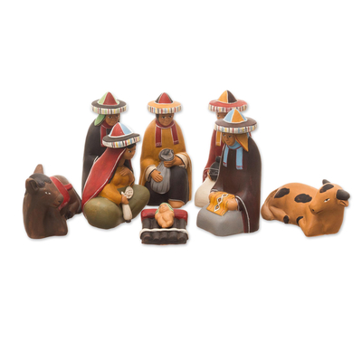 Ceramic nativity scene, 'Born to Ayacucho' - Artisan Crafted Peruvian Christmas Ceramic Nativity Scene