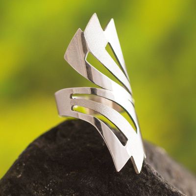 Silver wrap ring, 'Inca Rainbow' - Hand Made Modern Fine Silver Wrap Ring from Peru