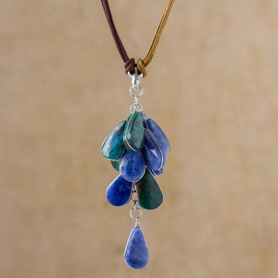 Sodalite and chrysocolla pendant necklace, 'Andean Raceme' - Sodalite and chrysocolla pendant necklace