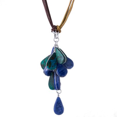 Sodalite and chrysocolla pendant necklace, 'Andean Raceme' - Sodalite and chrysocolla pendant necklace