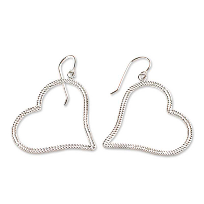 Sterling silver heart earrings, 'Two As One' - Sterling silver heart earrings