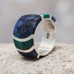 Sodalite and chrysocolla band ring, 'Moche Princess' - Sterling Silver Band Chrysocolla Sodalite Ring from Peru