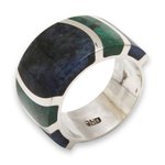 Sodalite and chrysocolla band ring, 'Moche Princess' - Sterling Silver Band Chrysocolla Sodalite Ring from Peru