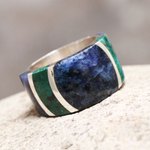 Sodalite and chrysocolla band ring, 'Moche Princess' - Sterling Silver Band Chrysocolla Sodalite Ring from Peru