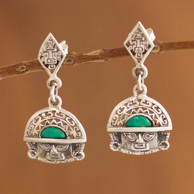 Chrysocolla dangle earrings, 'Inca Priest' - Chrysocolla dangle earrings