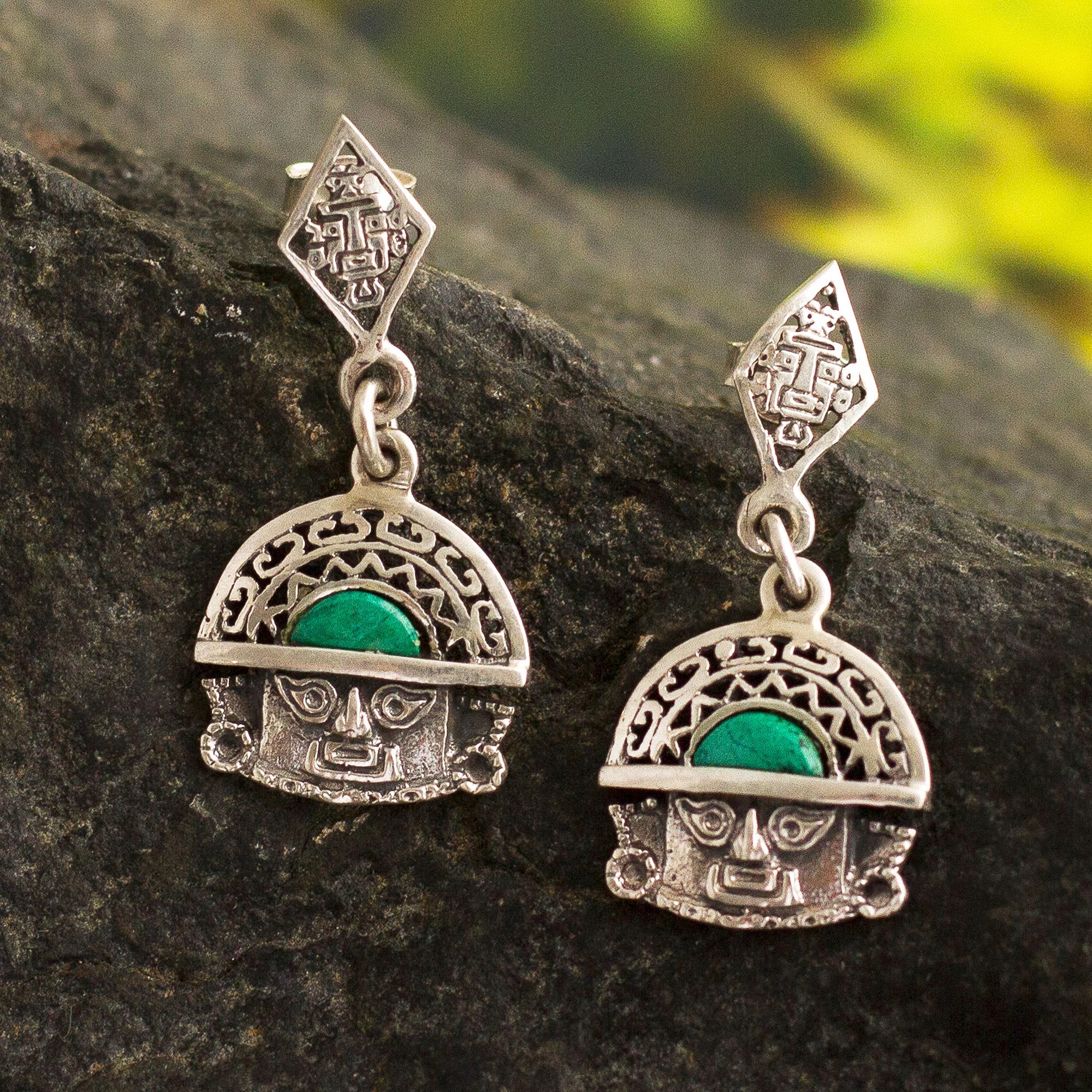 Chrysocolla dangle earrings Inca Priest NOVICA