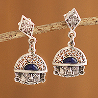 Sodalite dangle earrings, 'Inca Priest'