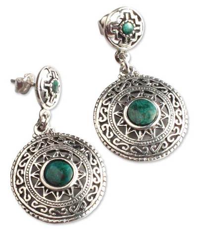 Chrysocolla dangle earrings, 'Sun God' - Chrysocolla dangle earrings