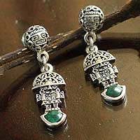 Chrysocolla dangle earrings, 'Inca Deity' - Chrysocolla Dangle Earrings