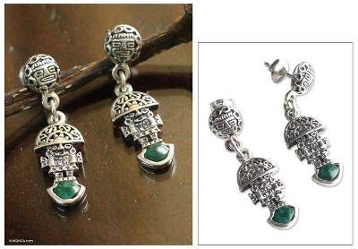 Chrysocolla dangle earrings, 'Inca Deity' - Chrysocolla dangle earrings