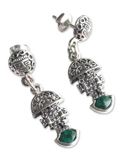 Chrysocolla dangle earrings, 'Inca Deity' - Chrysocolla dangle earrings