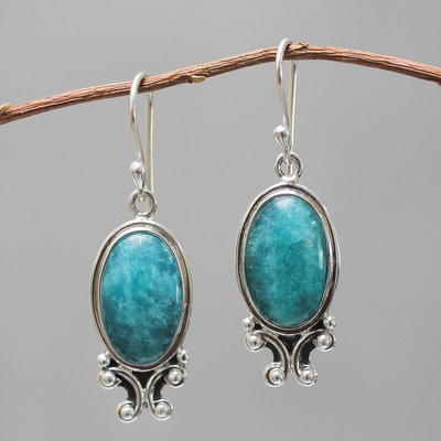 Amazonite dangle earrings, 'Andean Mystique' - Handcrafted Sterling Silver Dangle Amazonite Earrings