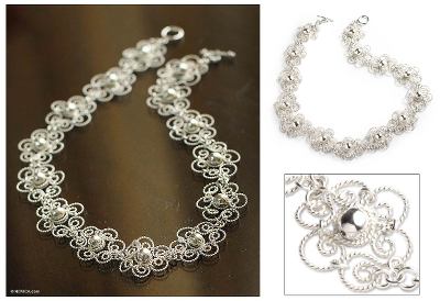Silver collar necklace, 'Princess Lace' - Fair Trade Floral Fine Silver Collar Necklace
