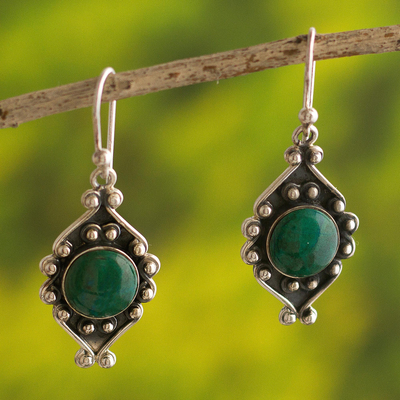 Sterling Silver and Chrysocolla Dangle Earrings - Andean Rose | NOVICA