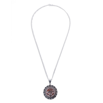Sterling silver and mate gourd flower necklace, 'Daisy Butterfly' - Peruvian Mate Gourd Pendant Necklace