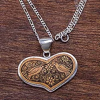 Sterling silver and mate gourd heart necklace, Lovebird Romance