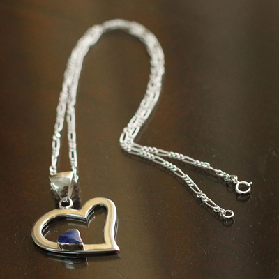 Sodalite heart necklace, 'Secret Romance' - Heart Pendant Necklace Sodalite 925 Sterling Silver Jewelry