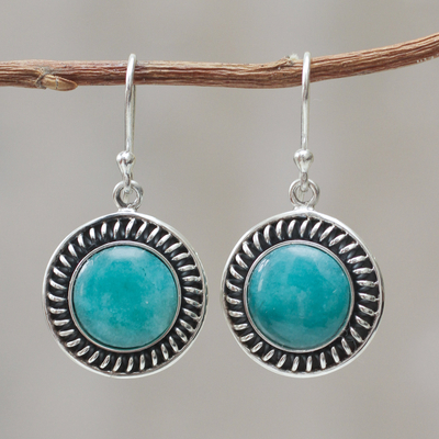 Amazonite dangle earrings, 'Moon Over Lima' - Hand Made Sterling Silver Dangle Amazonite Earrings