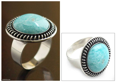 Amazonite cocktail ring, 'Moon Over Lima' - Amazonite cocktail ring