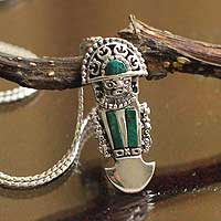 Chrysocolla pendant necklace, 'Inca Deity' - Chrysocolla Pendant Necklace