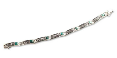 Unique Peru Silver and Chrysocolla Wristband Bracelet