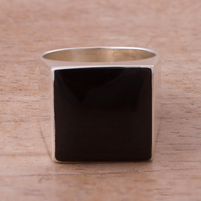 Obsidian signet ring, 'Dark Lake' - Obsidian Signet Ring