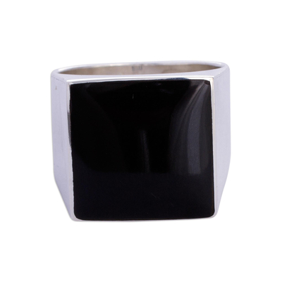 Obsidian solitaire ring, 'Dark Lake' - Obsidian solitaire ring