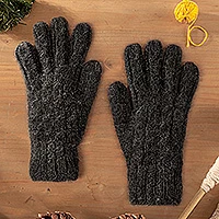 100% alpaca gloves, 'Lush Grey' - Alpaca Wool Gloves from Peru